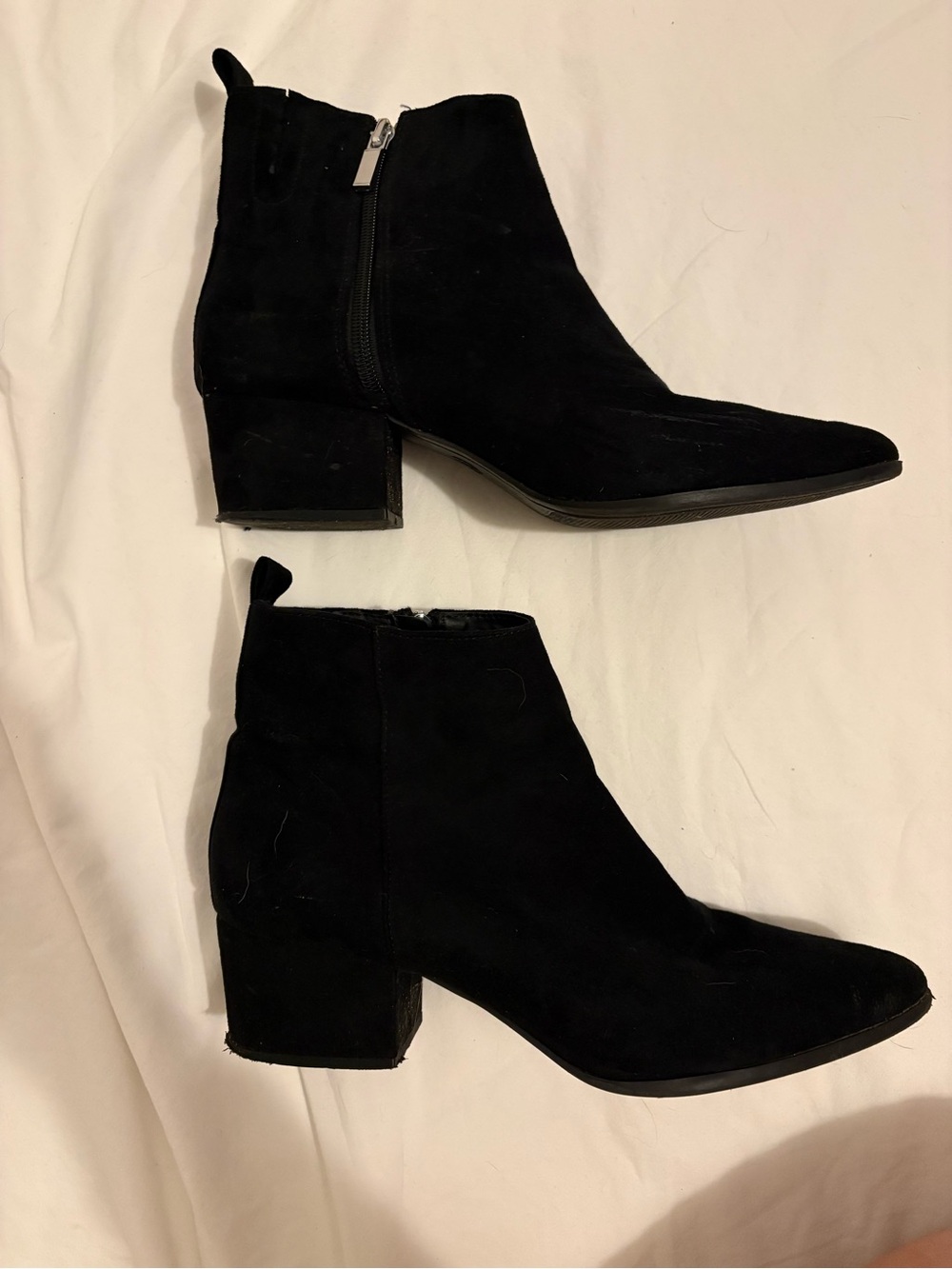 Y2K Black Pointed Toe Block Heel Booties Faux Suede Size 9